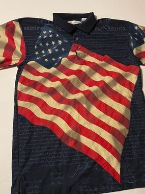 Patriotic Flag-Print Polo Shirt in Red, White & Navy